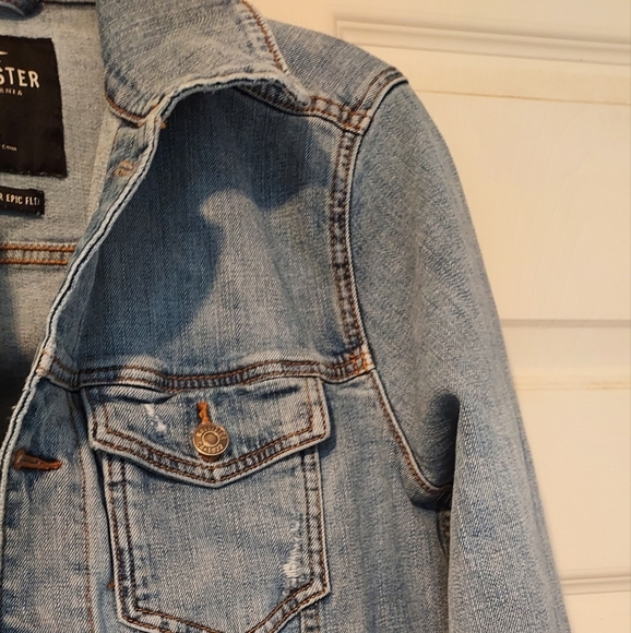 Hollister Womens Flex Denim Jean Jacket Destroyed Cotton Spandex S - Picture 5 of 13